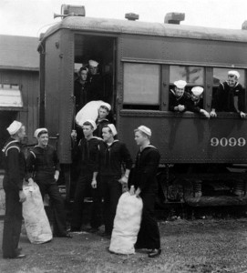 Cadets arrive by train at the Monmouth depot.