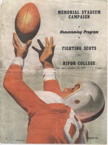 A post-war gameday program promotes the college's campaign to build a new football stadium.