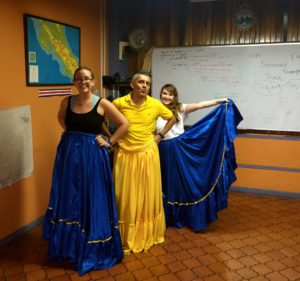 Libby and I posing with the true superstar, our professor Mario in his spectacularly yellow get-up. 