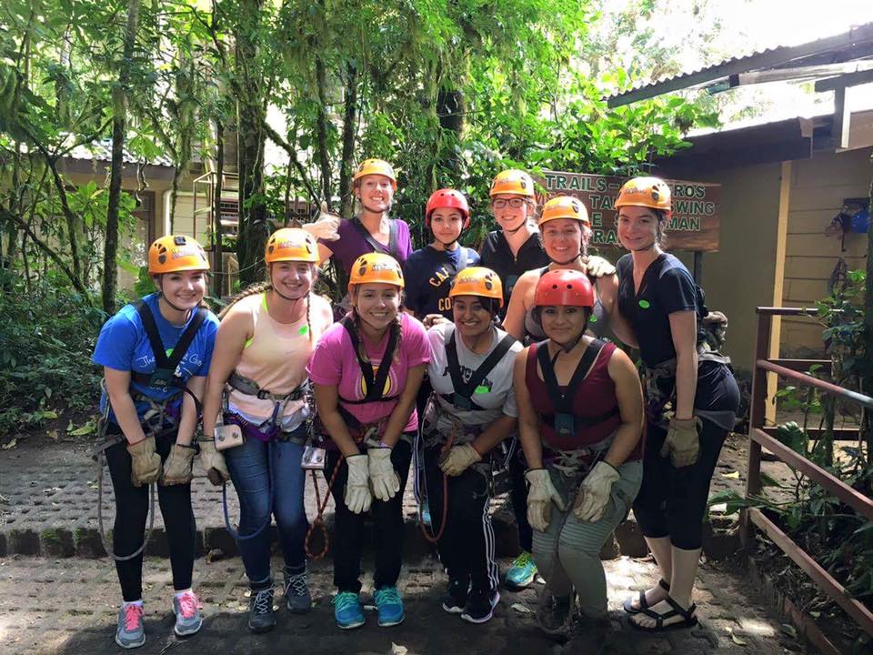 Attempting to hide pre-zipline nerves.